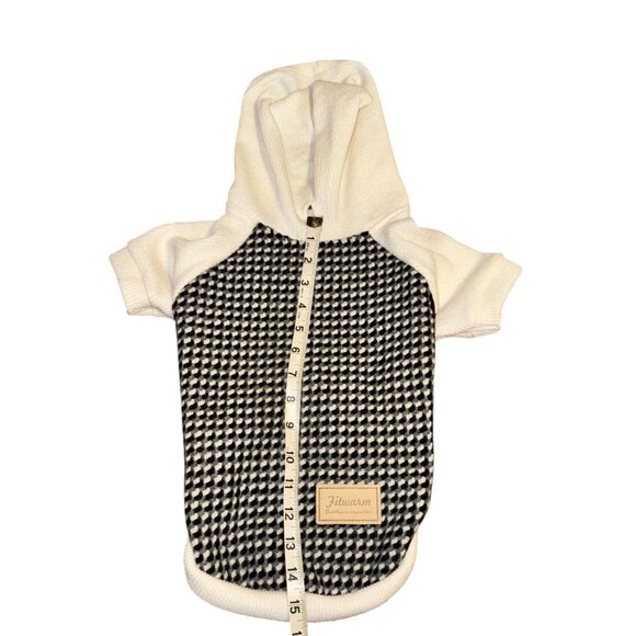 Fitwarm Dog Sweater Knit Hoodie Black & White Houndstooth Pattern - Picture 5 of 10